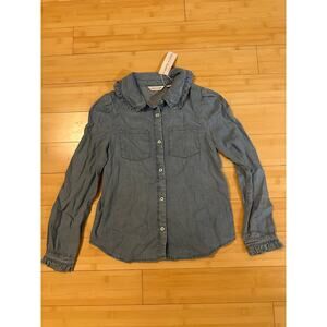 NWT Janie and Jack Girls Light Wash Denim Ruffle Collar Top Sz 12 Months